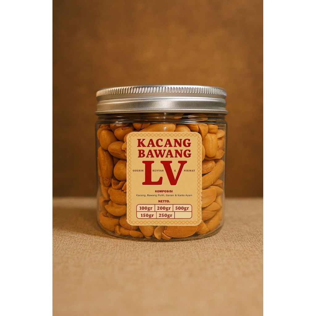 

kacang Bawang LV gurih, renyah dan nikmat dengan rasa NAGIH netto 150 gr Snacks Goreng Food