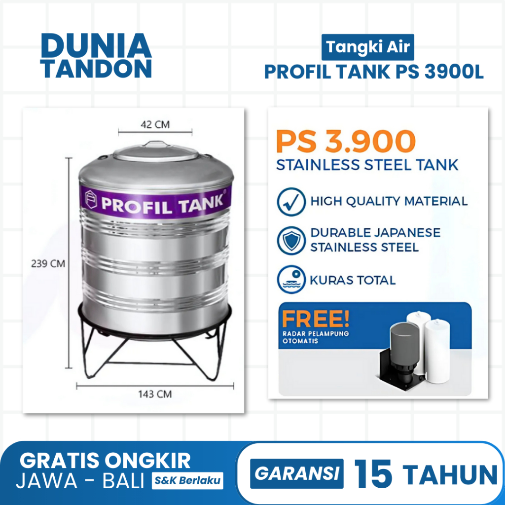 Tandon Toren Tangki Air Stainless  PS 3900 tangki Dengan Kaki Profil Tank / Profil Tank Stainless 39