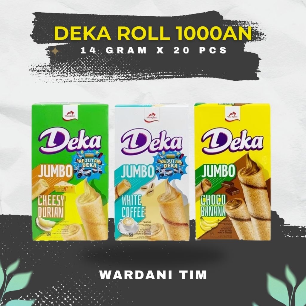 

Deka Roll Jumbo Wafer Stick Murah 1000an 14gr x 20 Pcs Snack Jajanan Cheesy Durian White Coffee Choco Banana