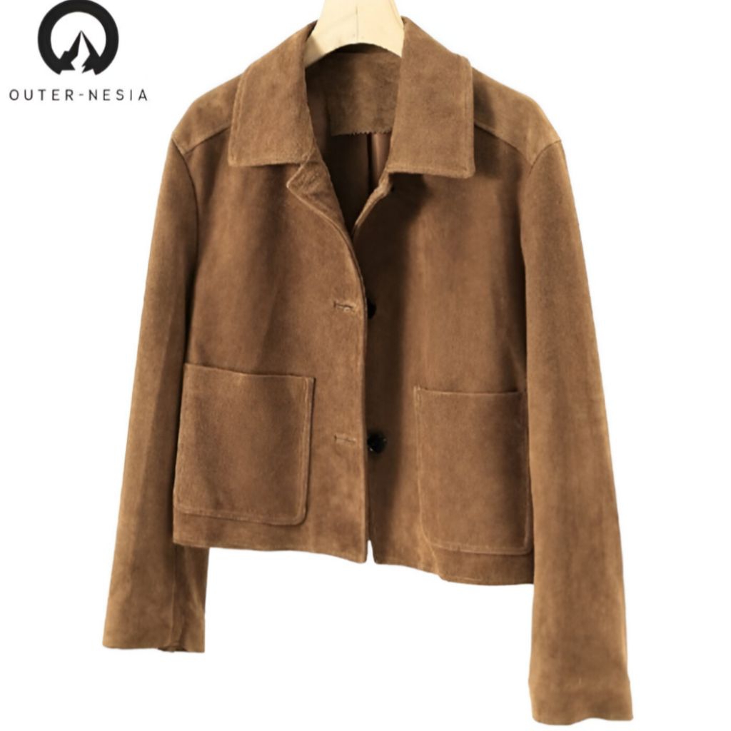 OUTERNESIA Jaket Suede Crop Korea Wanita