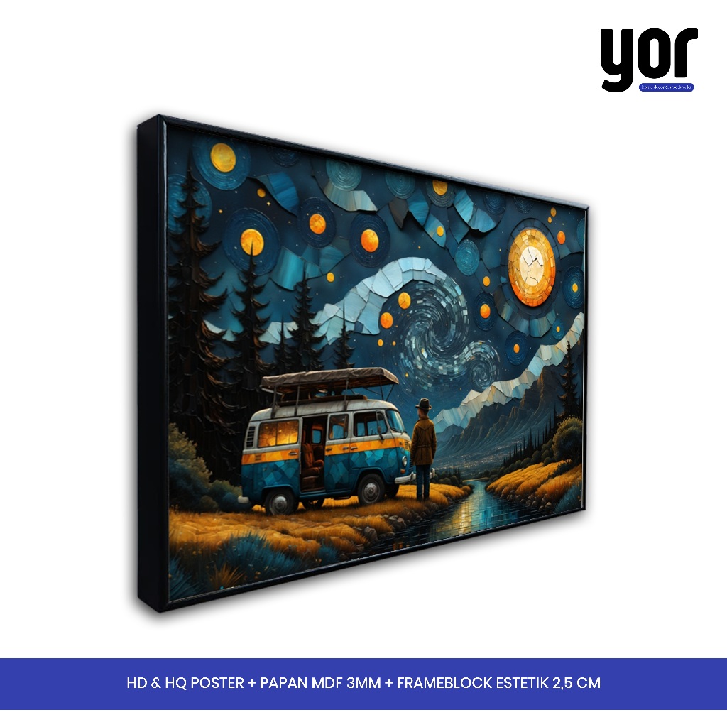 Yordecor Lukisan Ala Van Gogh - Poster Frameblock Estetik - Hiasan Dinding - Hiasan Kamar Estetik - 
