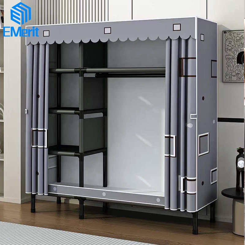 Lemari Pakaian Kain Dengan Pipa Baja Tebal Lemari Pakaian Jumbo 205cm Lemari Pakaian Portable Serbag