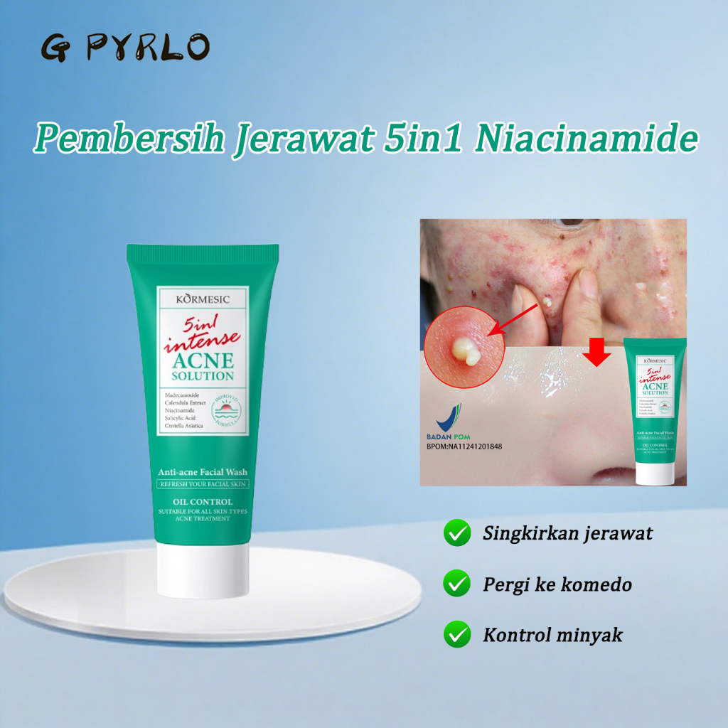 G PYRLO 5in1 Acne Wash Niacinamide Calendula Pembersih Wajah Jerawat 100g Tungau Pembersih Jerawat D