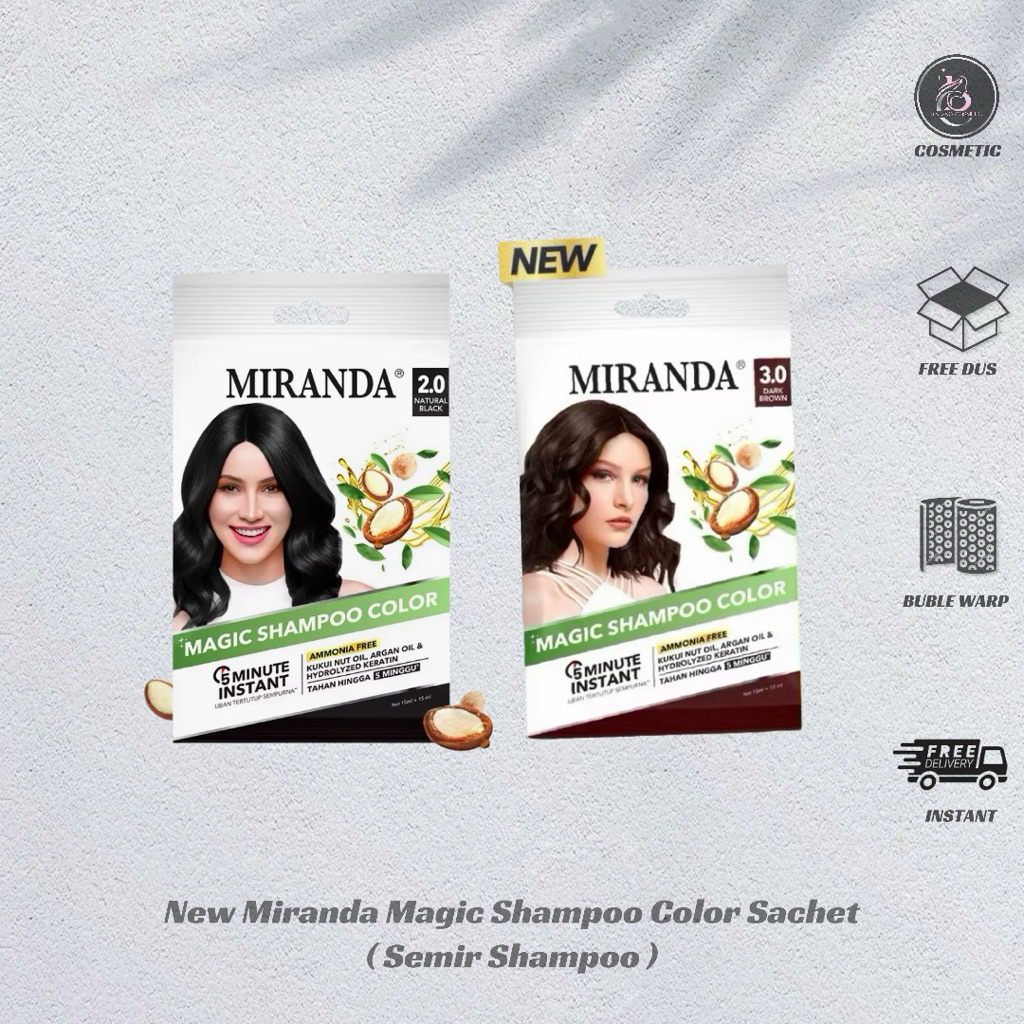 Miranda Magic Color Shampoo Sachet Penutup Uban , Semir Rambut Shampoo Hitam & Dark Brown