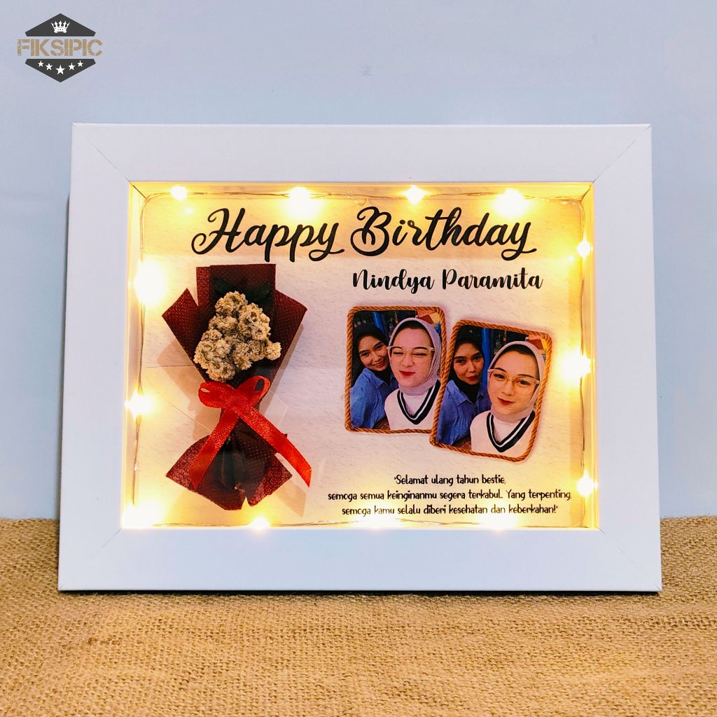 kado ultah bestie cewek kado anniversary pacar cowok bingkai foto aesthetic LED wedding | Fiksipic