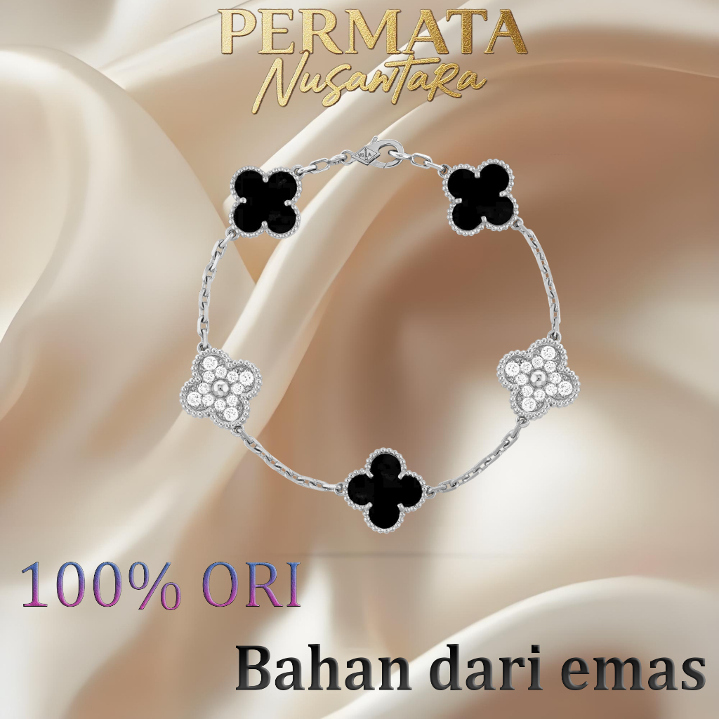 【18K emas asli/100%ORI】VanCleef & Arpels Four Leaf Vintage Alhambra Series Gelang wanita/Gelang wani