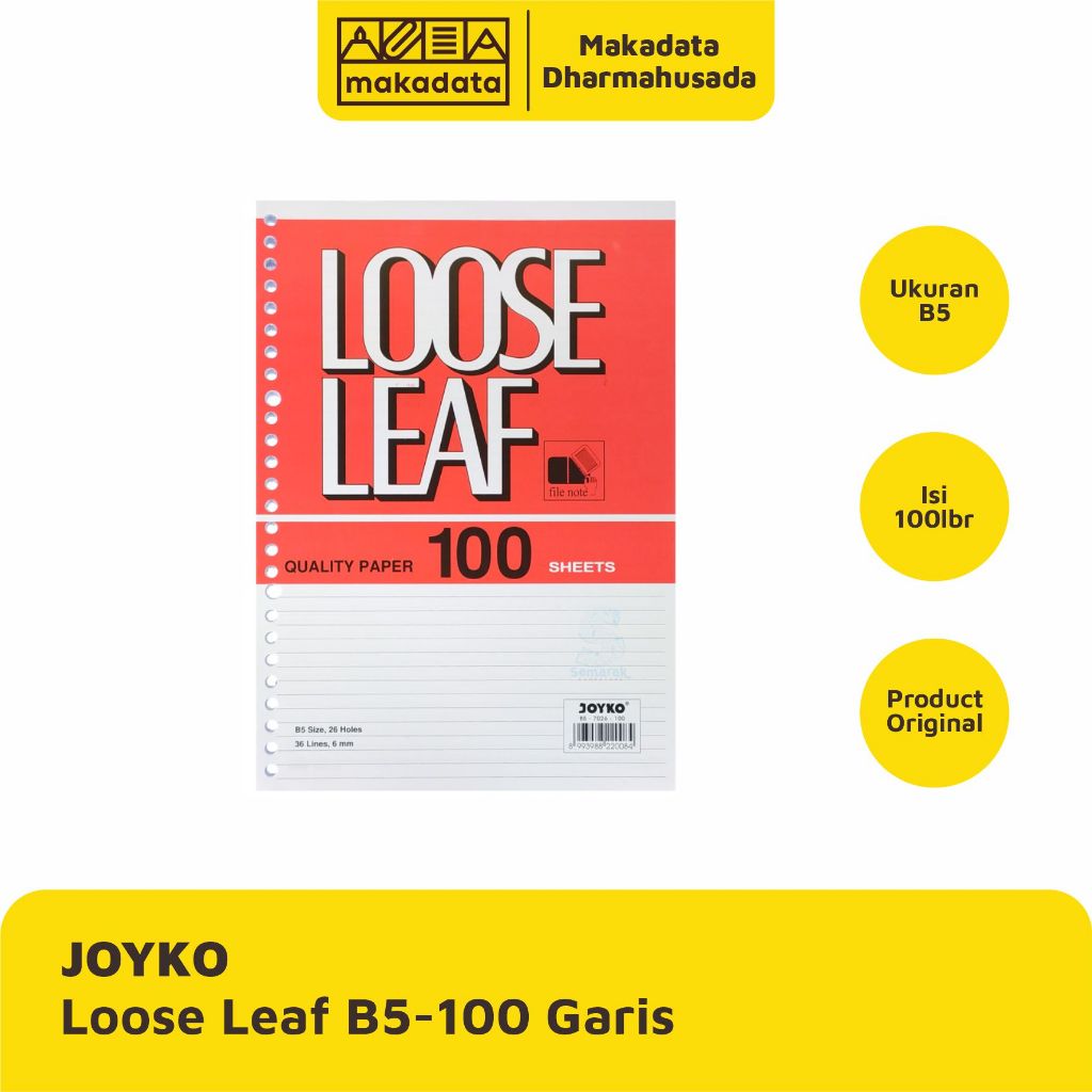 

LOOSE LEAF | KERTAS BINDER JOYKO B5-100 GARIS (1 PAK)