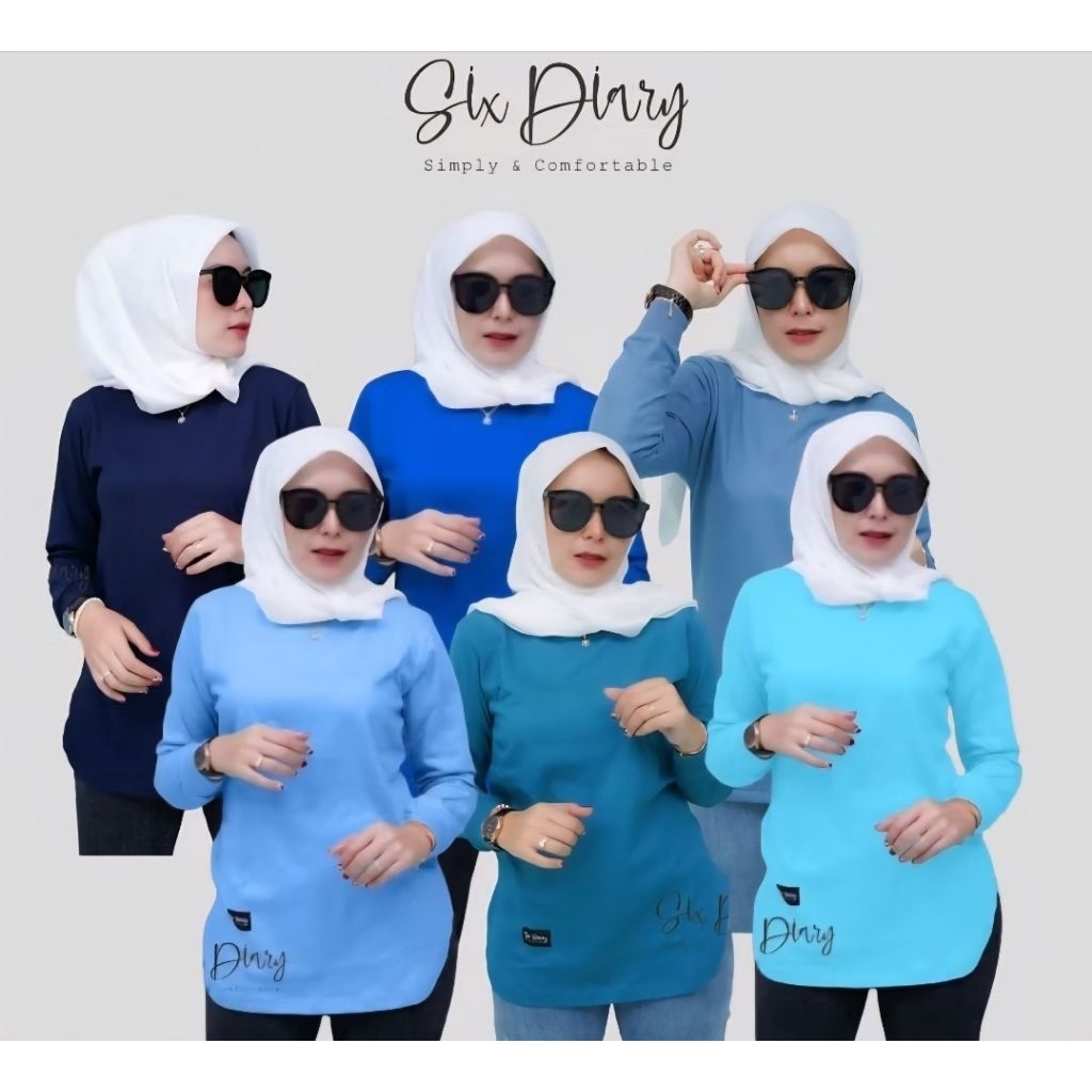 Six diary-Atasan kaos wanita lengan panjang bawah oval six diary