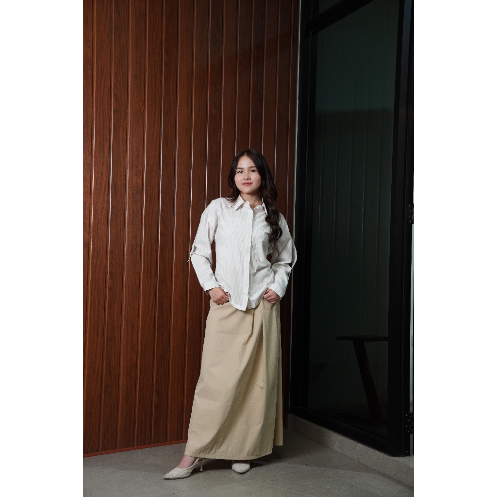 Blouse Missty Freeteen Wanita Warna Putih Lengan Panjang Variasi Pita Model Korean Kekinian (18775)