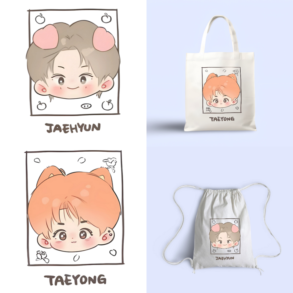 TAS TOTEBAG NCT 21 KPOP BAHAN KANVAS RESLETING TOTE BAG WANITA IMUT LUCU KOREA TAS RAJUT