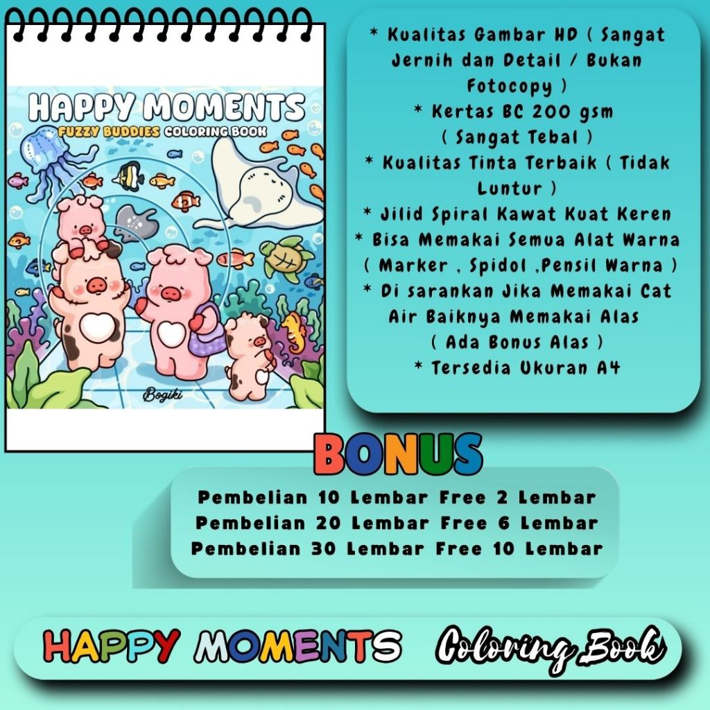 

HAPPY MOMENTS Fuzzy Buddies Coloring Book Buku Mewarnai Untuk Anak SD Remaja Dewasa Gambar HD Jelas Jernih Kertas 200 gsm Tebal