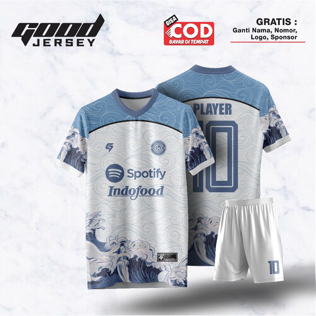 Jersey Sepak Bola | Jersey Futsal | Jersey Voli | Jersey Custom Printing Ombak Biru Free Name Nomor