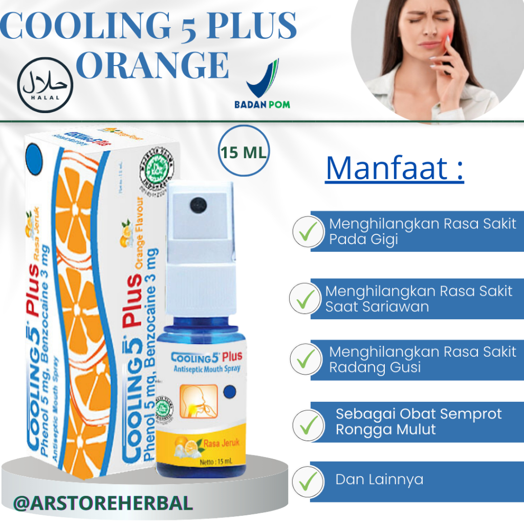 Obat Sakit Gigi Berlubang & Obat Sariawan Ampuh – Spray Cooling 5 Plus Orange Semprot Praktis