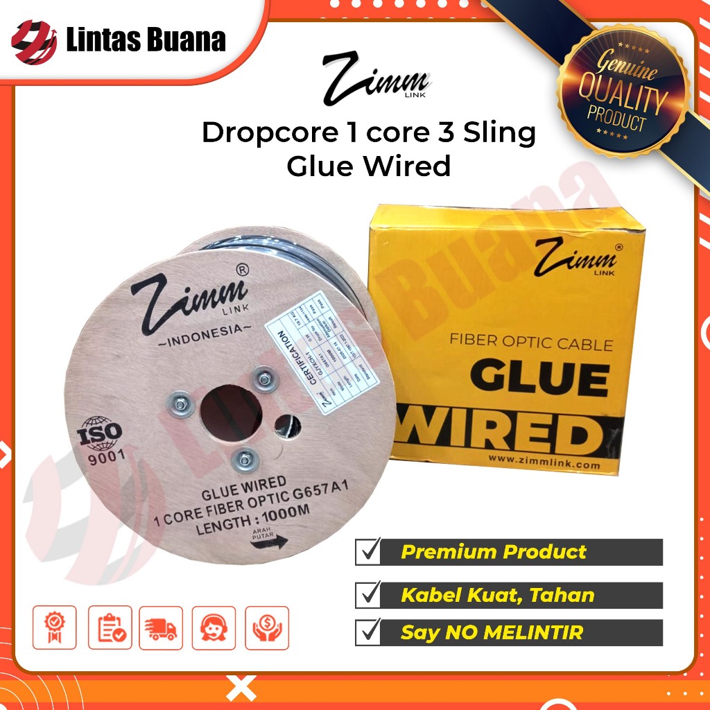 Kabel Dropcore 1 Core 1000 Meter Glue Wired Kabel Fiber Optik 1000m FTTH Zimmlink With GLUE Wired st