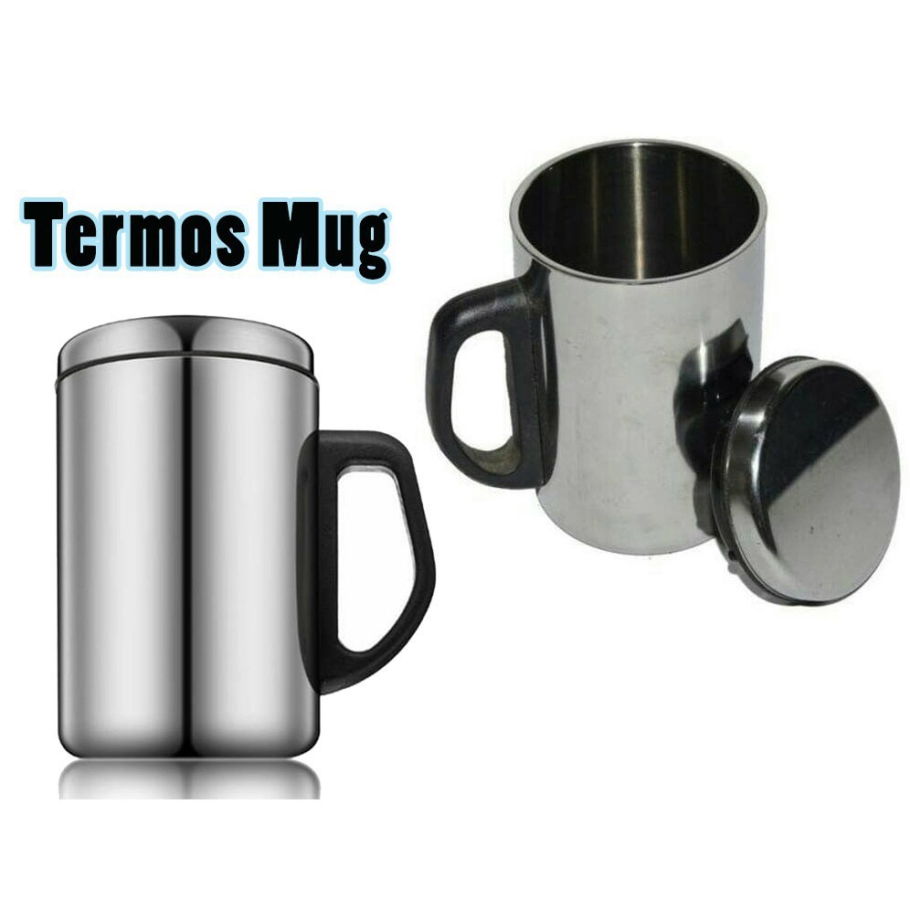 Gelas Thermos Mug Stainless Steel 500ml Dengan Tutup/ Gelas minum Air Panas Dingin Stainless