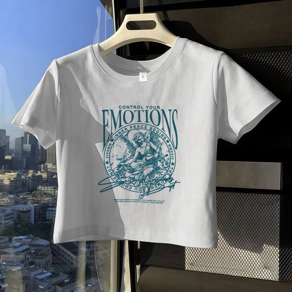 COD Ship locally T-shirt Crop Top Lengan Pendek Kaos Wanita Crop Top Korea Retro Kaos Crop Wanita Ke