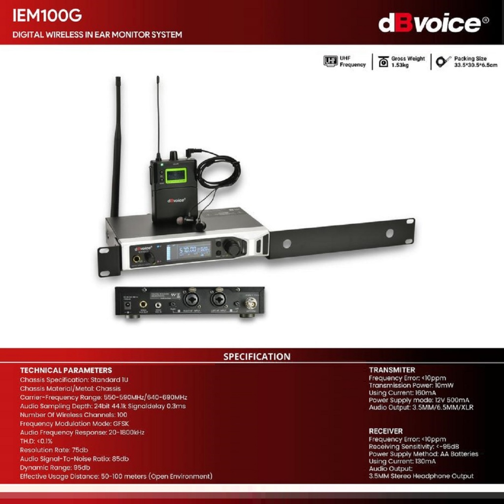 Ear Monitor Wireless Dbvoice IEM 100 G Original Digital Wireless in Ear Monitor