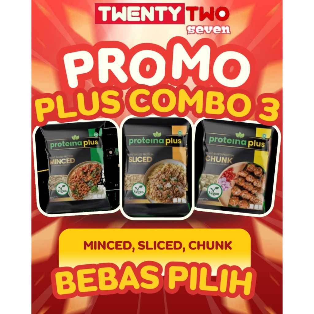 

Promo Combo Proteina Plus 100g Vegan Protein Nabati Halal ( Minced , Sliced , Chunk ) Bebas Pilih