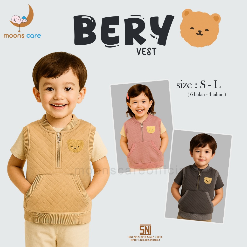 Moonscare Bery Vest Rompi Anak Laki-Laki & Perempuan | Vest Anak Lucu Bordir Beruang rompi anak lucu