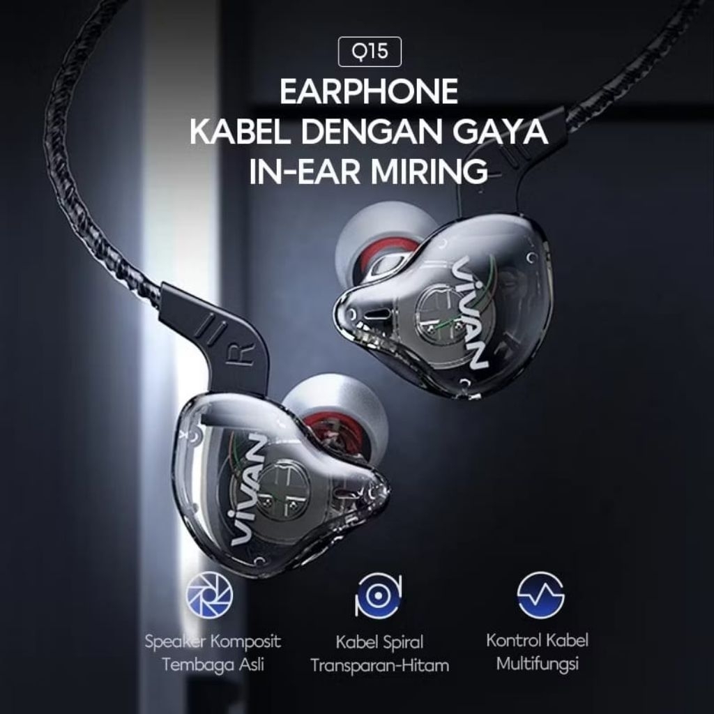 VIVAN Q15 Earphone In Ear Kabel Stereo Powerfull Bass Wired Headset Q15
