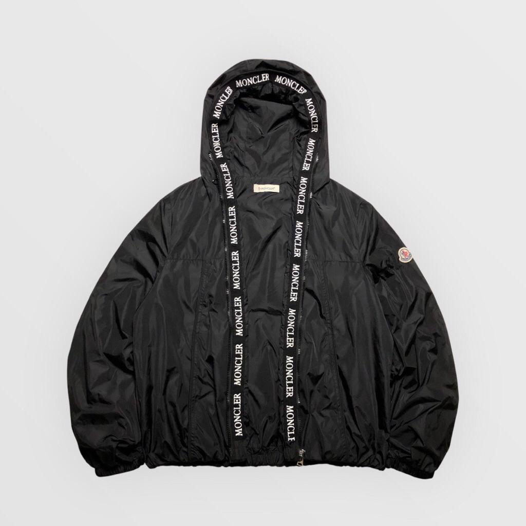 Moncler Logo Taped Hooded Windbreaker Jacket Black