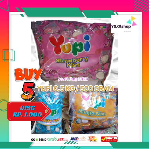 

Aneka Yupi Reseller 500 Gram rasa Strawberry Stoberi, Mango Kiss & Fruity Puff Expired 2026