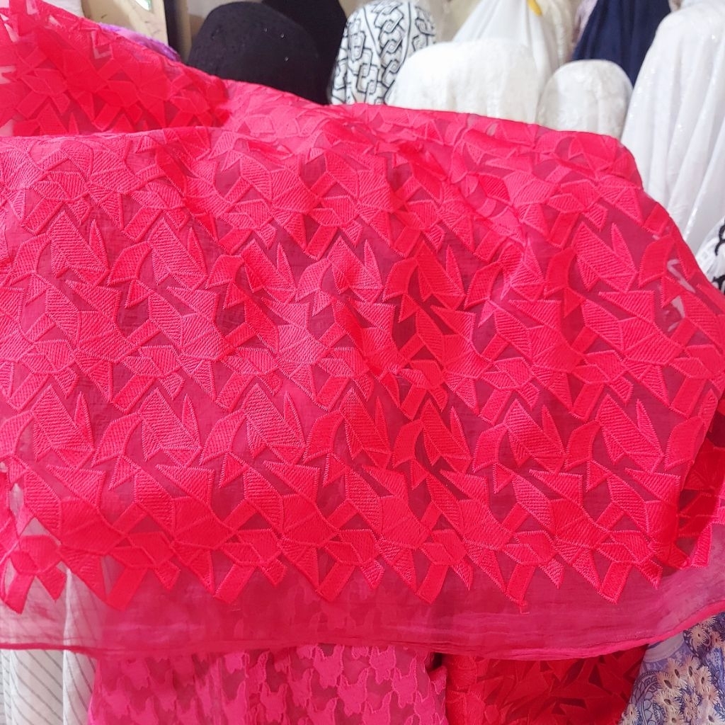 kain organza bordir Premium  - kain organza bordir  - kain organza motif  - ( fuchsia  ) zk