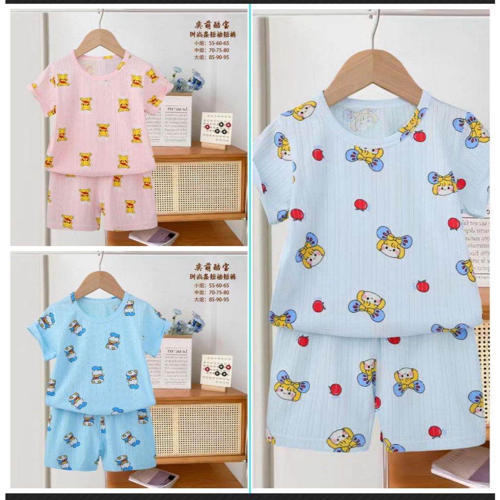 PIYAMA ORGANIK ANAK HP 1-3 TH KU BAO SALUR/SETELAN BAJU TIDUR ANAK BAJU PENDEK-CELANA PENDEK