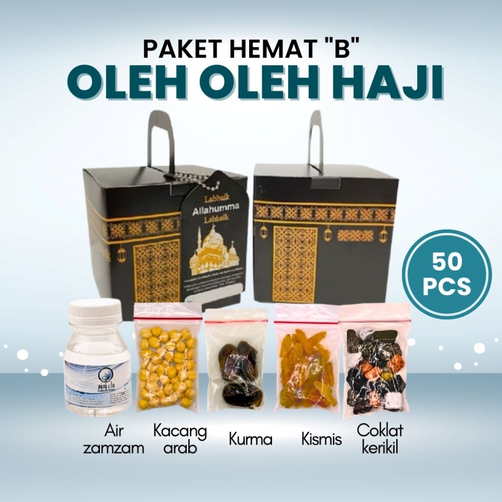 

Paket Hemat Oleh-oleh Haji dan Umroh Paket B 50 PCS isi Air Zamzam Dus Ka'bah