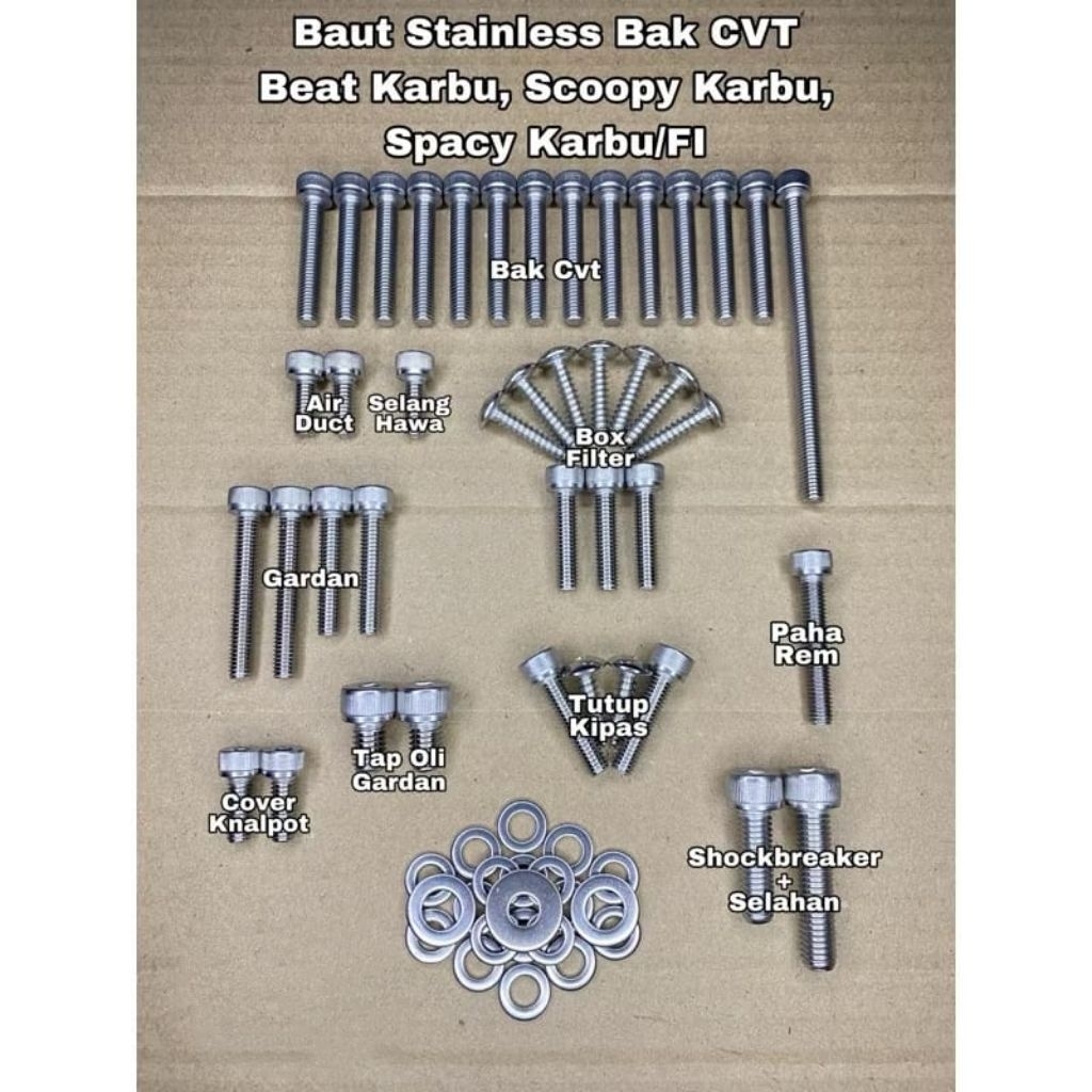 Baut CVT BEAT KARBU SCOOPY KARBU SPACY KARBU FULL SET Baut L STAINLESS Anti karat 100% stainless