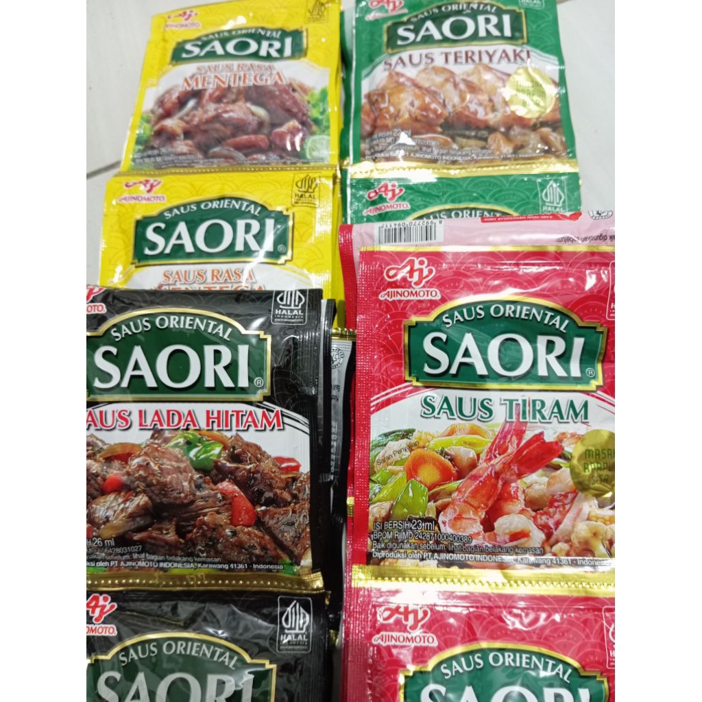 

SAORI SAUS TIRAM BLACKPEPPER ASAM MANIS MENTEGA TERIYAKI BULGODGI SACHET- 1'S