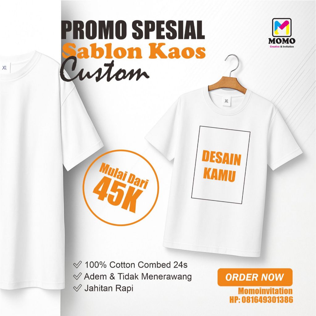 Sablon Kaos Custom | Kaos Desain Sendiri | Sablon Kaos DTF | Bisa Logo, Tulisan, Gambar