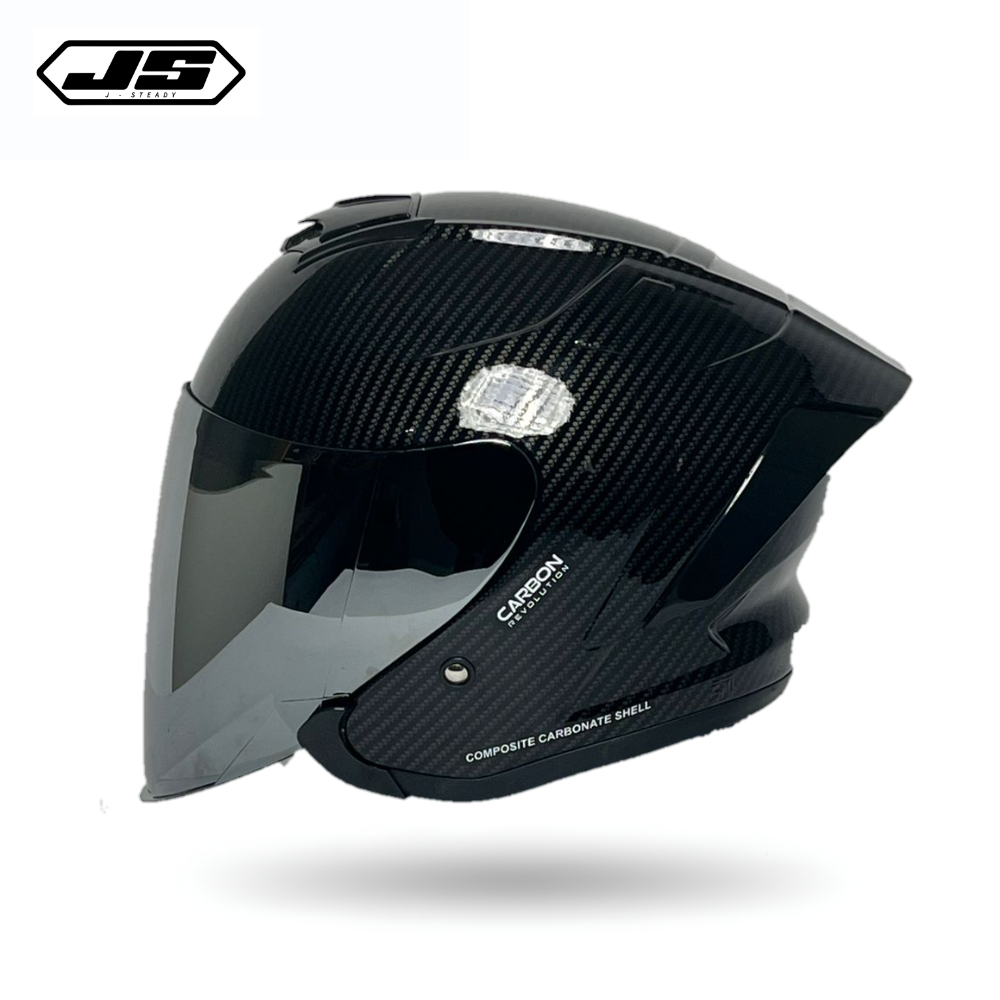 Helm JS Armor Ori Motif Carbon Glossy / Half Face Helmet Cowok Keren Paket Pria Ganteng sudah SNI