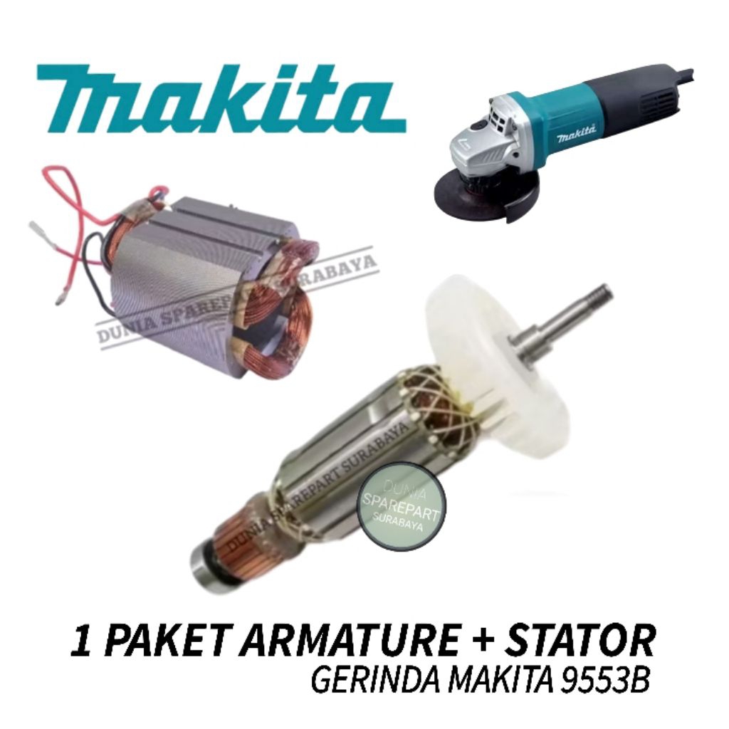 Promo 1 Paket Armature & Stator Gerinda Makita 9553B / Angker Dinamo Bantalan Gurinda 9553 B / Gulun