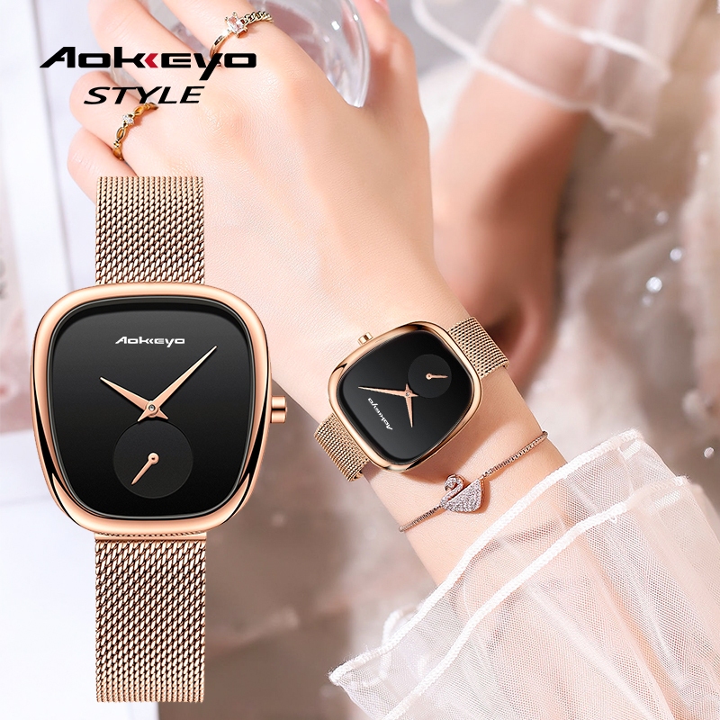 AOKEYO W166 Jam Tangan Wanita Original Korea Mode Display Kuarsa Santai Jam Tangan Cewek