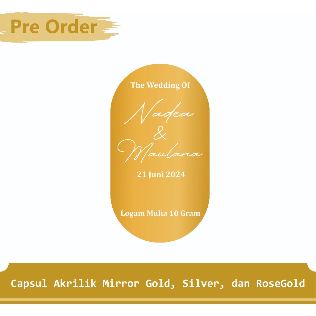 Akrilik Kapsul Oval Akrilik Mirror Full Grafir Dekorasi Mahar Pernikahan