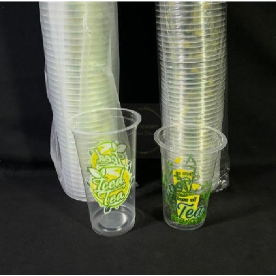 1 DUS GELAS PLASTIK CUP GELAS OZ 16OZ | 18OZ | 22OZ MEREK RANDOM PRINTING / OVAL / DATAR