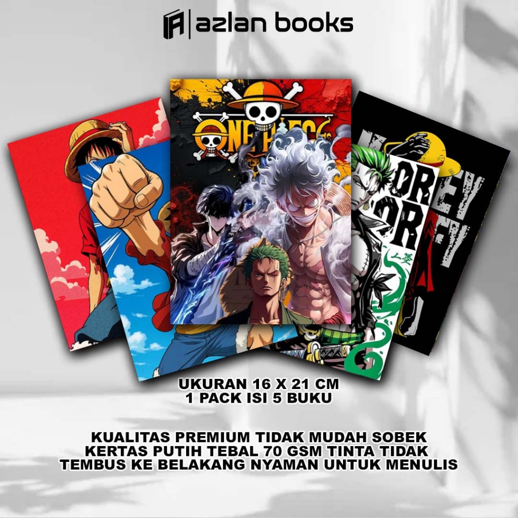 

Buku Tulis Sekolah Custom Tema ONE PIECE Bergaris 38 Lembar 1 Pak Isi 5 Buku / Buku Tulis Anime / Buku Aesthetic / Buku Catatan / Sidu #2