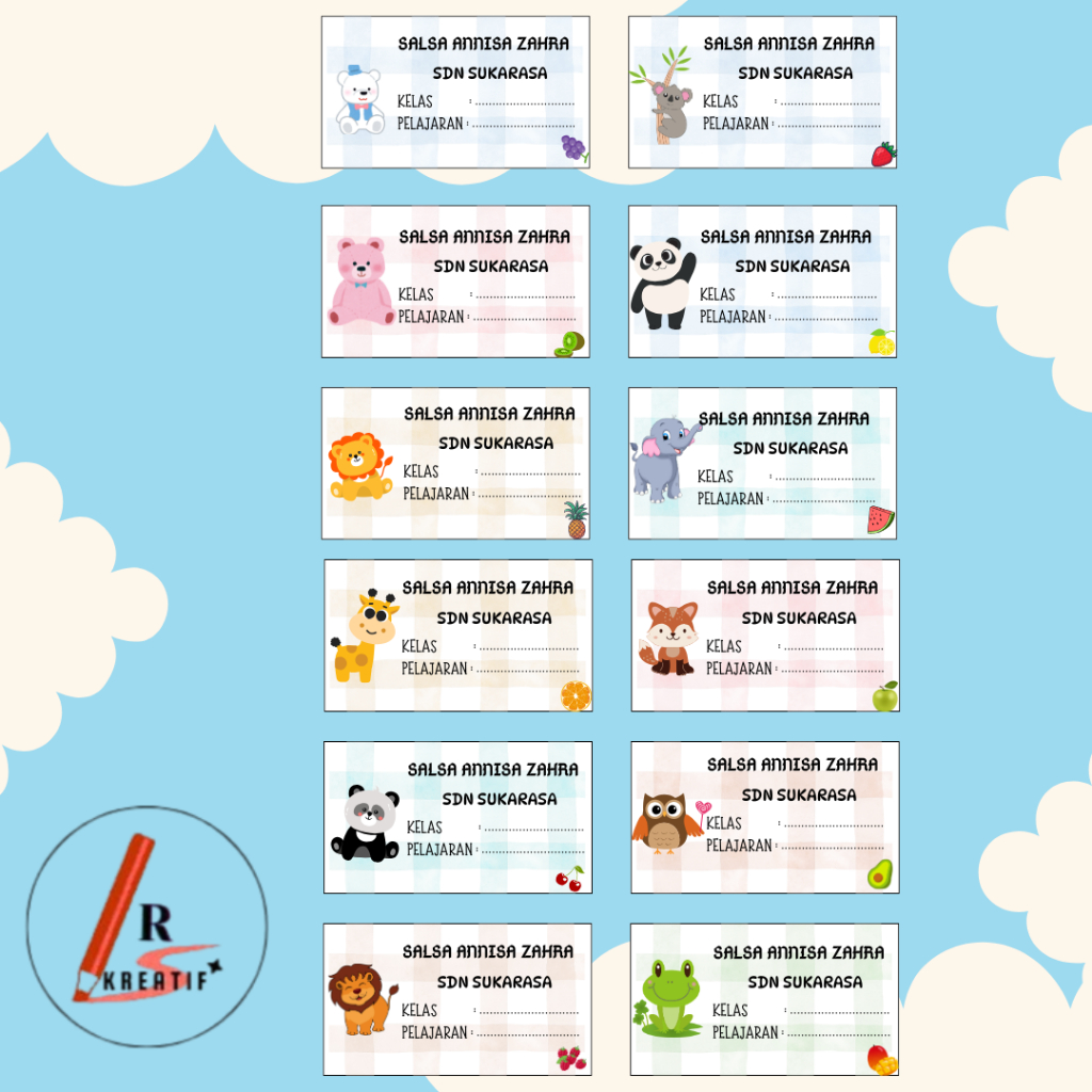 

STIKER NAMA BUKU PELAJARAN TEMA BINATANG UKURAN 7 X 4 CM