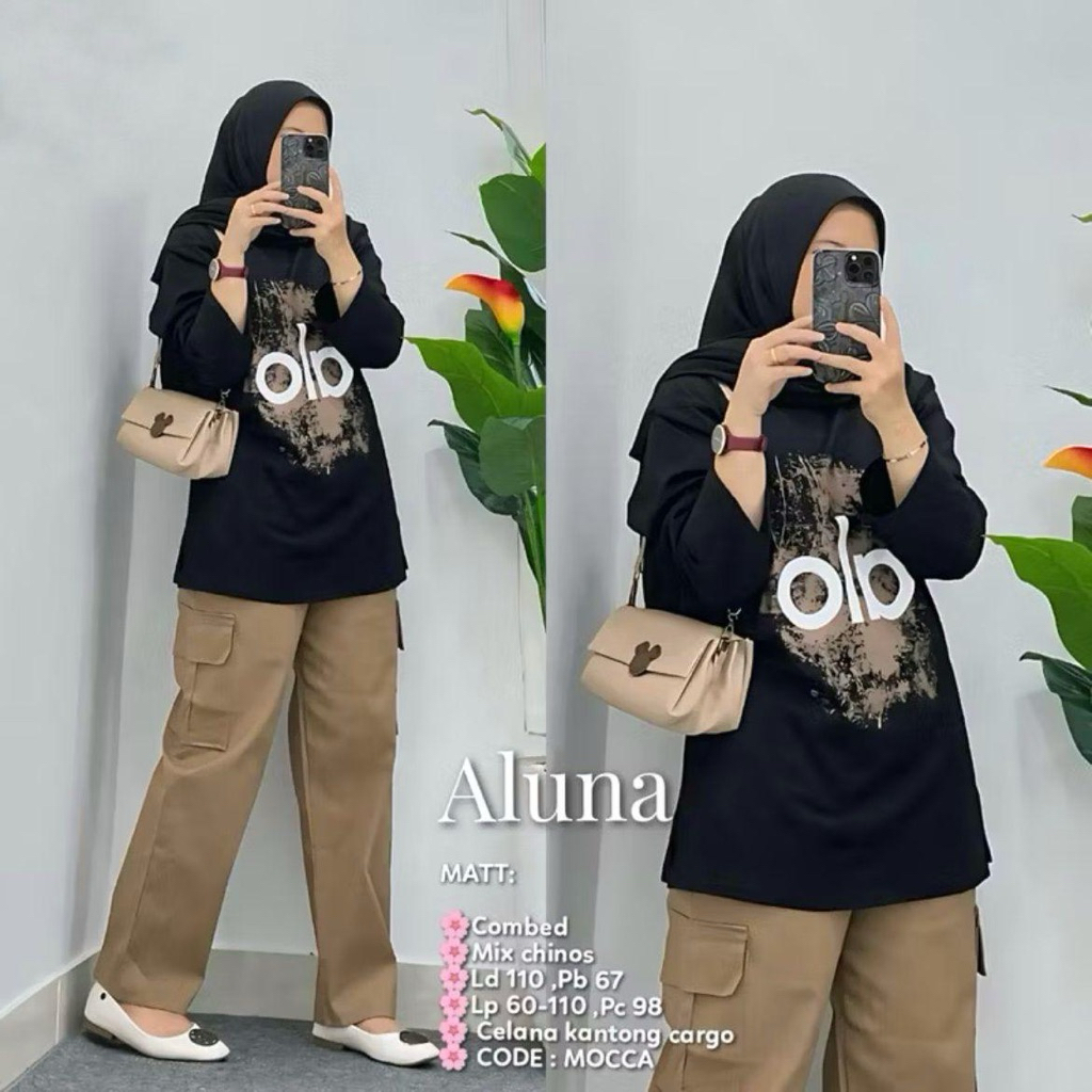 Oneset Celana Cargo Alo jumbo Combat Mix Chinos Setelan Wanita Kekinian Terbaru