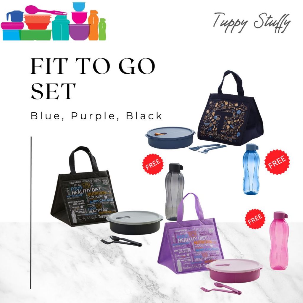 Tupperware Fit To Go Lifestyle w/ Bag - Blue Purple Black | Tempat Bekal Kerja Sekolah Anti Tumpah
