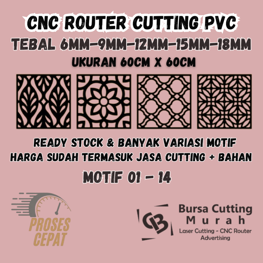 Cutting PVC Foam Board Ukuran 60cmx60cm / Krawangan PVC Sekat Ruangan CNC Router Ornamen Plafon