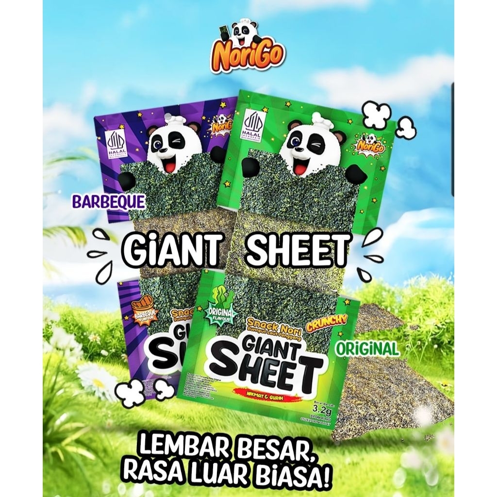 

Norigo / Snack Nori Giant Sheet Ecer - 1 Pcs- 3.2 gr, Snack Rumput Laut, Snack Sehat Anak