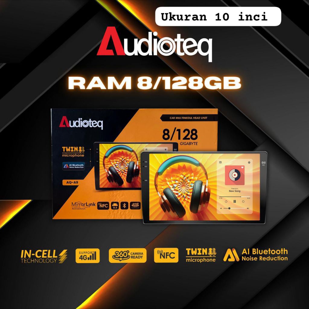 Head Unit Android Audioteq Ram 8/128 GB NFC 10 inch Suport Kamera 360° NFC