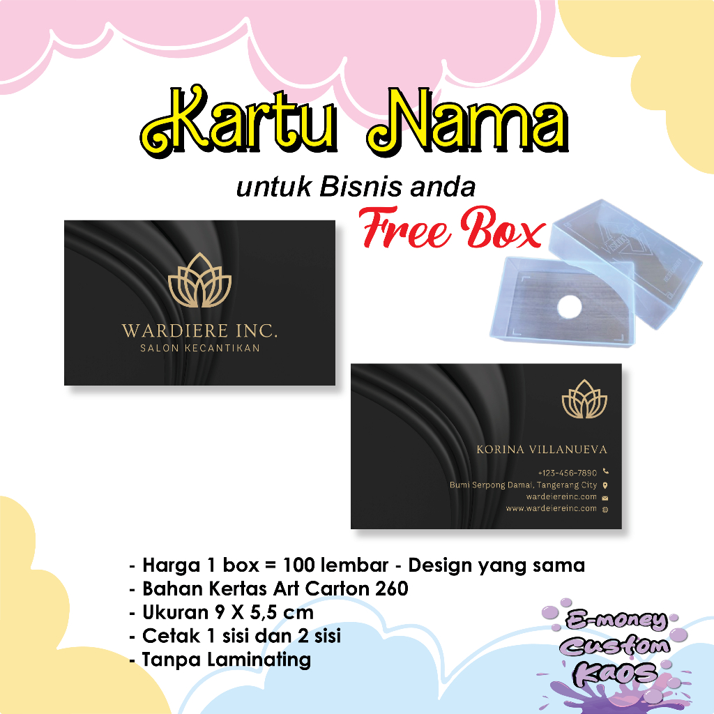

Kartu Nama 100 pcs Free Box A3+ Art Carton Karton Gratis Kotak Custom Logo Olshop Premium Cutting