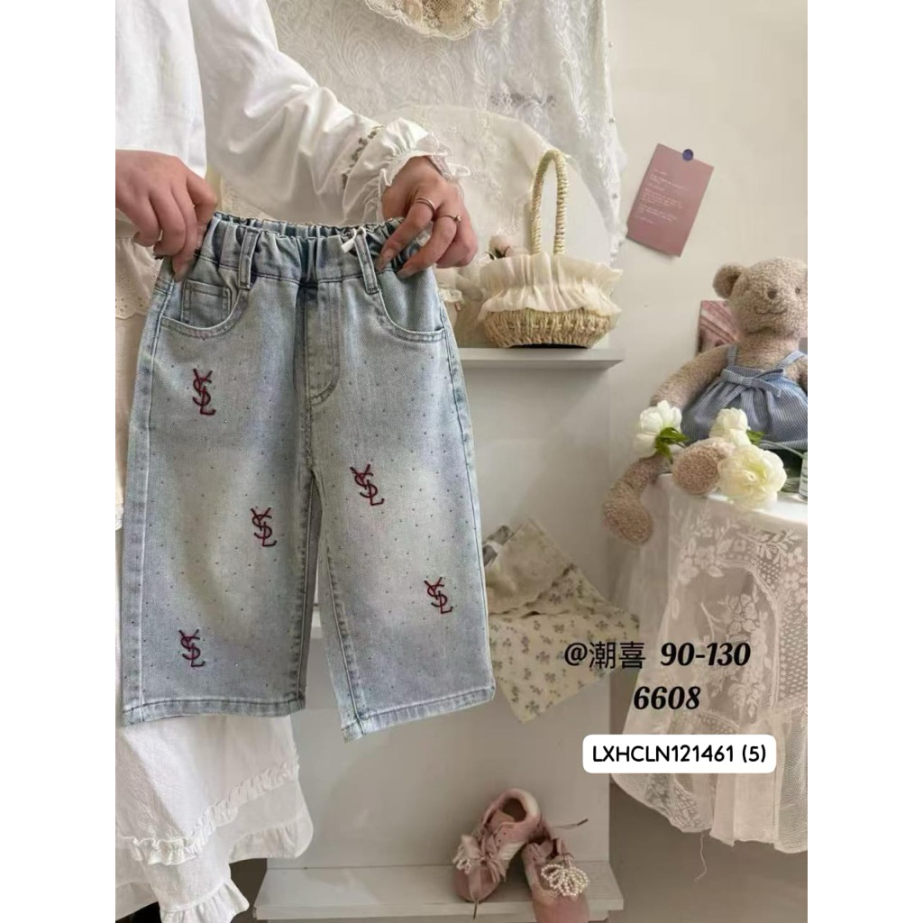 COD Celana anak perempuan viral 2025 model kulot motif ysl bordir bahan jeans lembut