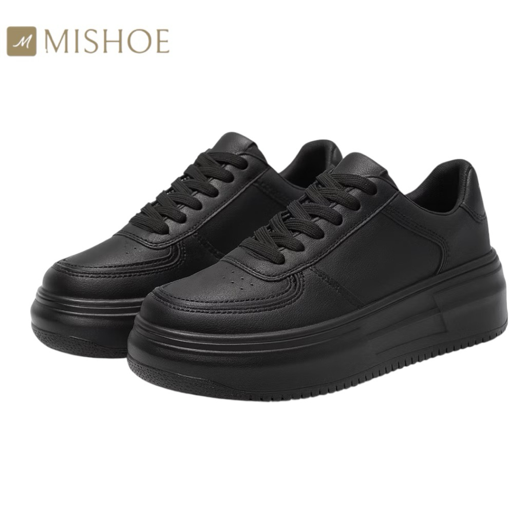 MISHOE Jersey Sepatu Sekolah Wanita Korea Hitam Polos / Sepatu Sekolah Hitam Polos Bertali