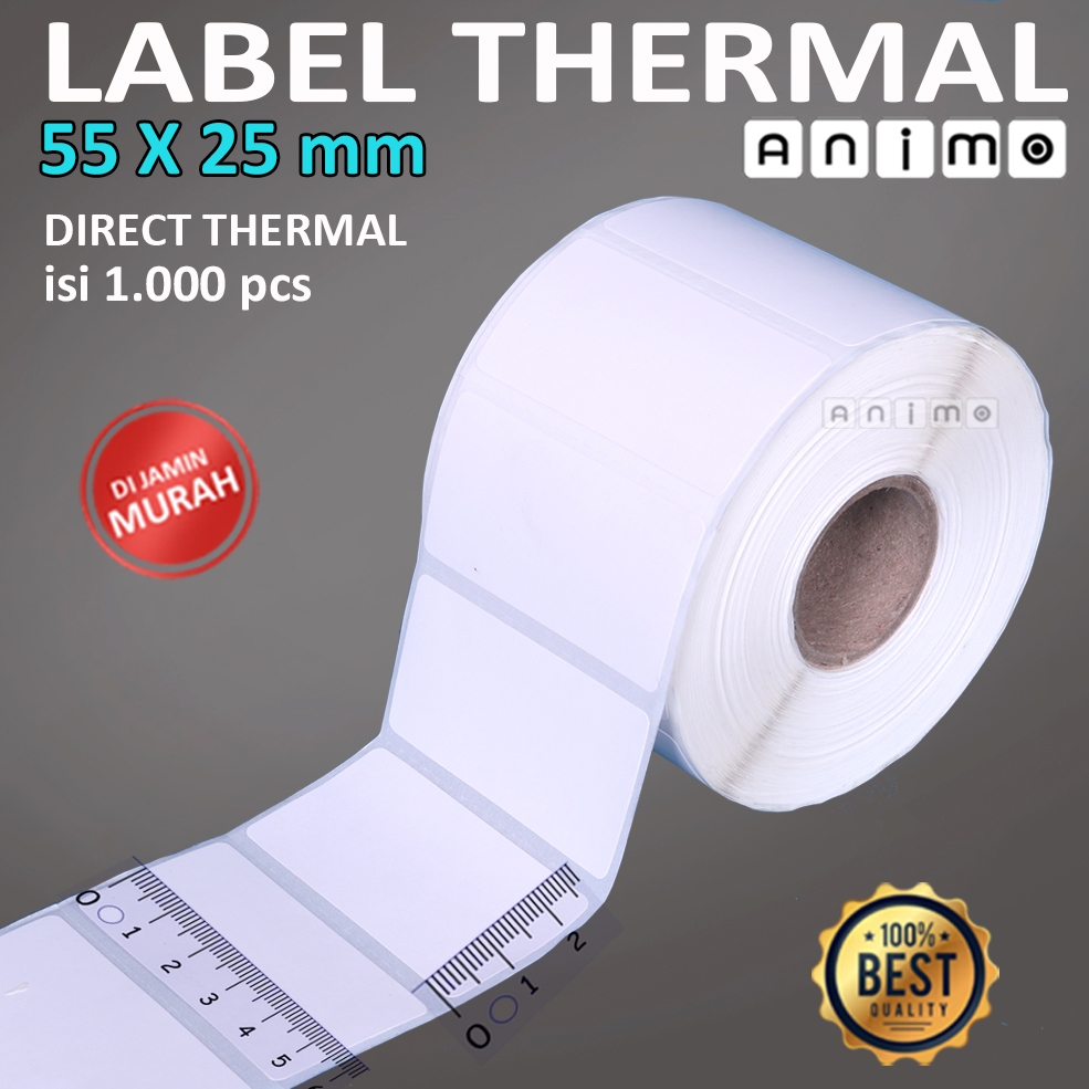 

LABEL BARCODE THERMAL 55 X 25 MM = 1.000 PCS - Direct Thermal 55 mm X 25 mm - Stiker Thermal 5,5 x 2,5 cm isi 1.000 PCS
