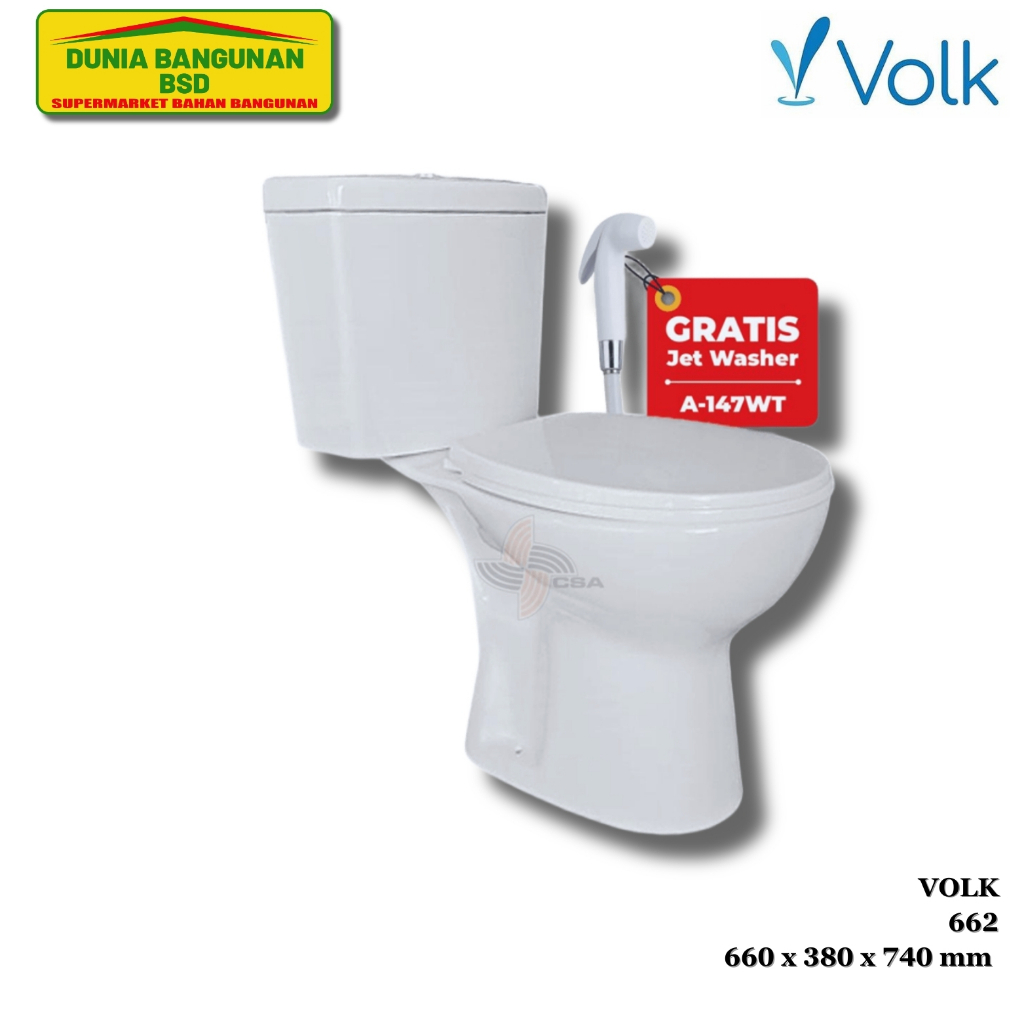 VOLK Kloset Duduk Volk 662R Free Jet Shower A147 Putih Toilet Duduk Closet Duduk Ekonomis 660x380x74