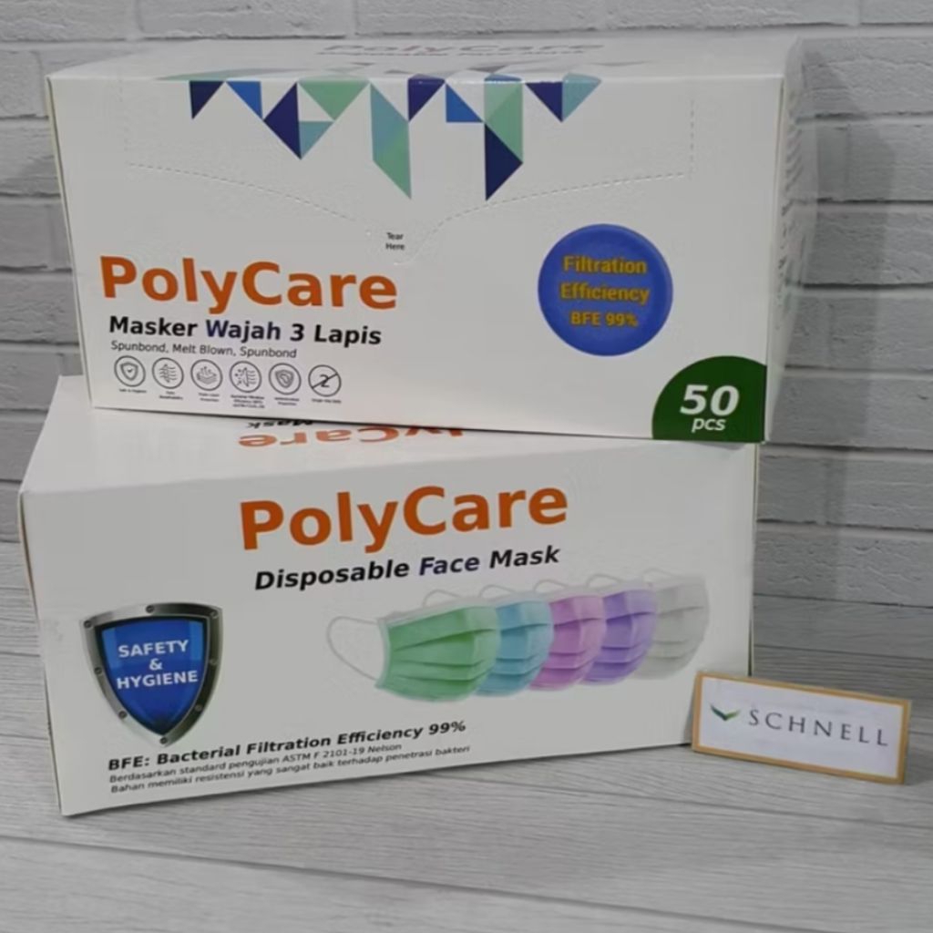 Masker Medis 3Ply Polycare (isi 50Pcs) dewasa mask pink hijau putih kn95 mouson